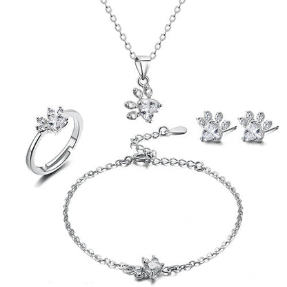Elegantes TALINA 4-teiliges Roségold Schmuckset mit Pfote & Zirkonia-Herz - Perfektes Geschenk für Tierliebhaber