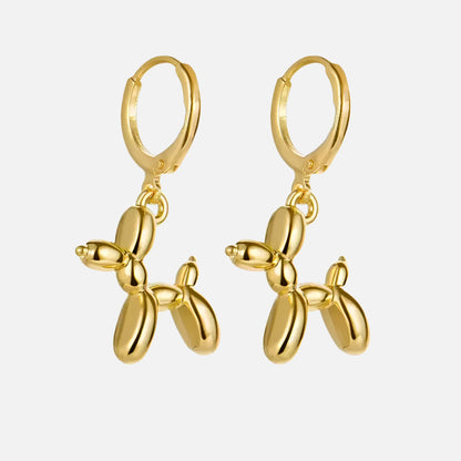 Elegant MINI Goldene Huggie-Creolen mit Verspieltem Ballonhund-Anhänger