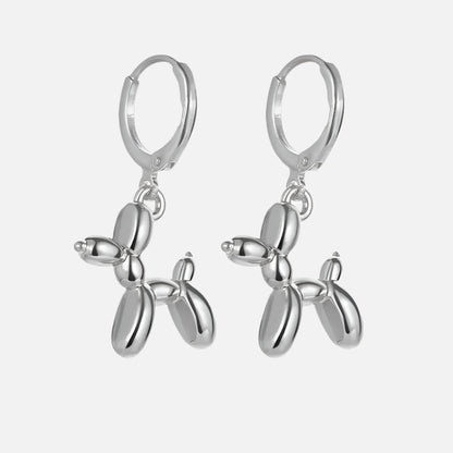 Elegant MINI Goldene Huggie-Creolen mit Verspieltem Ballonhund-Anhänger